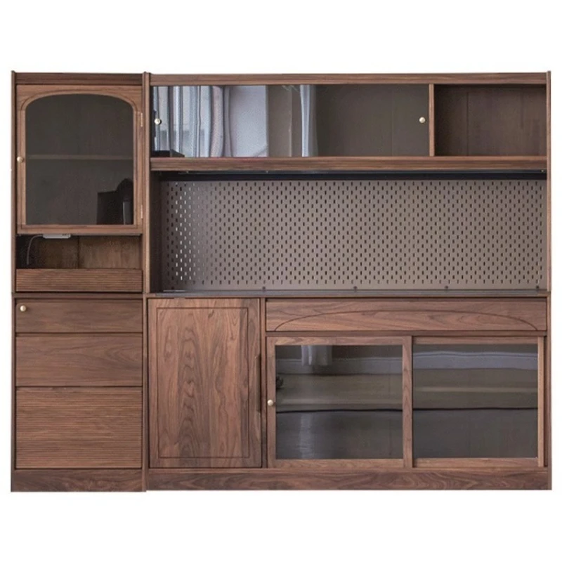 

Nordic black walnut dining side cabinet, retro all-solid wood storage cabinet