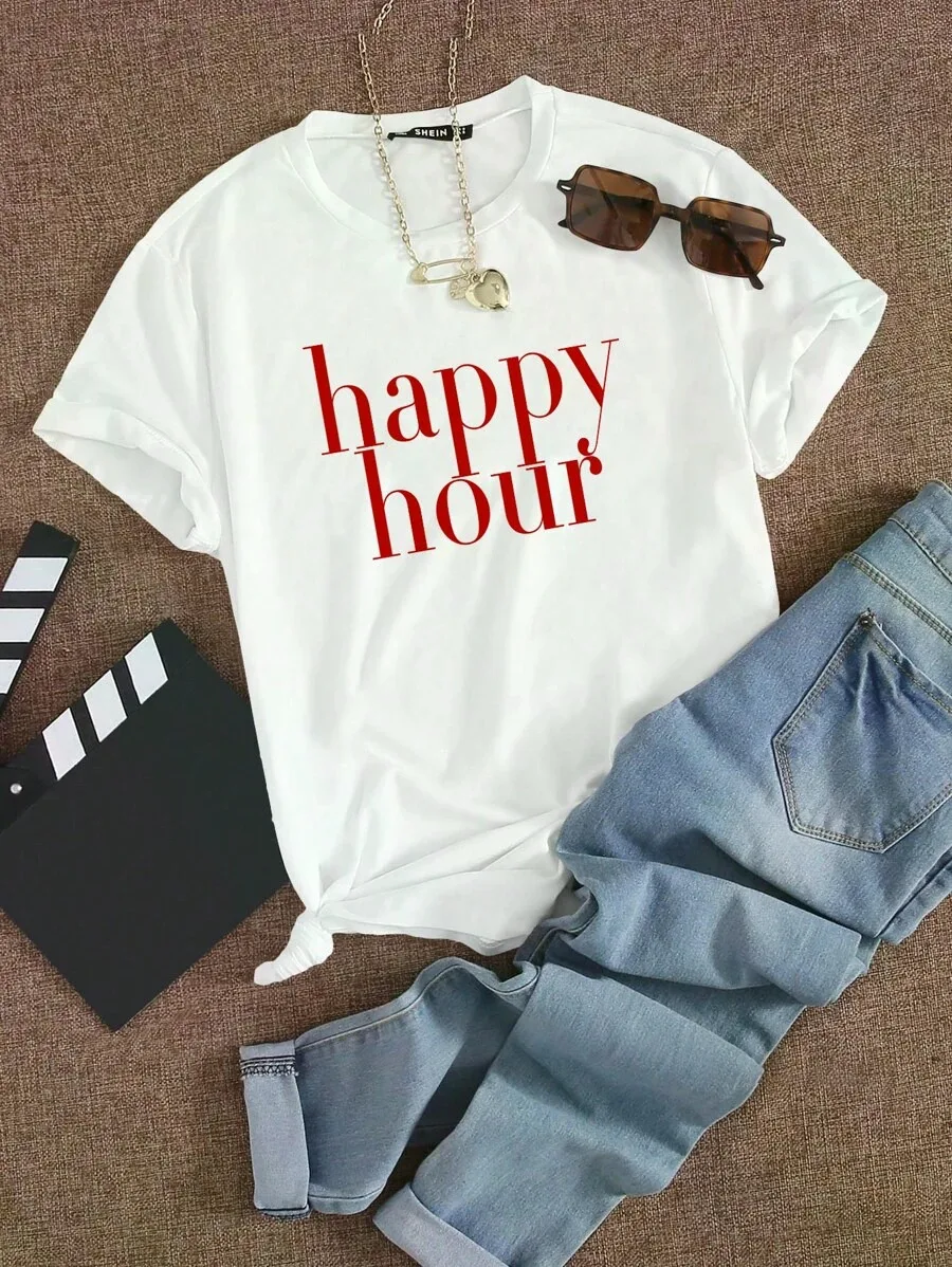INAWLY Korean Simple INS Style Women's T-Shirt Street Personalized Round Neck Top