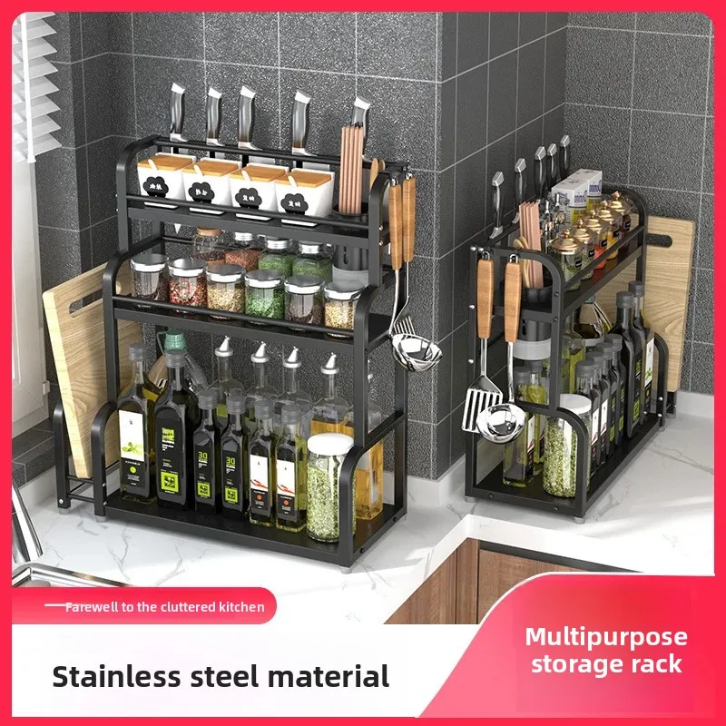 Multifunktionaler Gewürzregal für die Küche, Arbeitsplatte, mehrere Schichten, Öl, Salz, Essig, Aufbewahrungsregal für die Organisation zu Hause