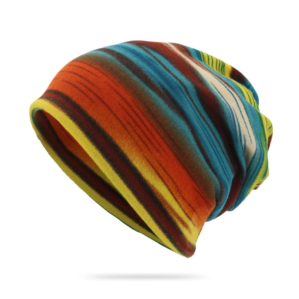 

Stripe Print Beanie Spring Autumn Men Women Thin Knitted Hat Outdoor Travel Casual Bonnet Rainbow Scarf Hedging Cap