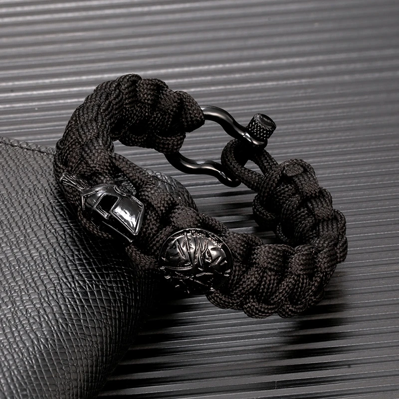 Men Nordic Outdoor Spartan Warrior Helmet Bracelets Survival Paracord with Metal Buckle Bracelets Vintage Vikings Accessories