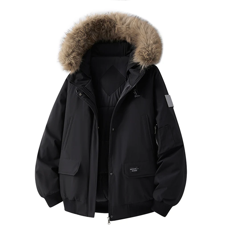 Winter Outdoor Windproof Hooded Jacket Men's Fashion Casual Thickened Hoodie Coat Big Pocket Warm Cotton Clothes Loose Jackets