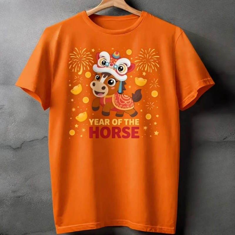 Year of Cute Horse Other Lunar New Year Chinese Good Luck Celebration Decoration Gift Idea Commuter All-match Graphic Tshirts