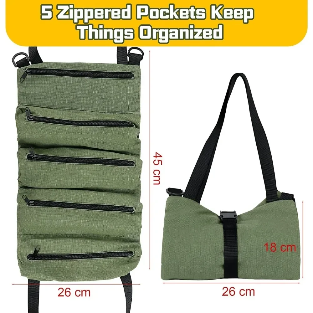 Saco de rolo de ferramentas com 5 bolsos zip portátil oxford pano saco de armazenamento kit de ferramentas multi-purpose roll up bolsa ferramenta organizador balde