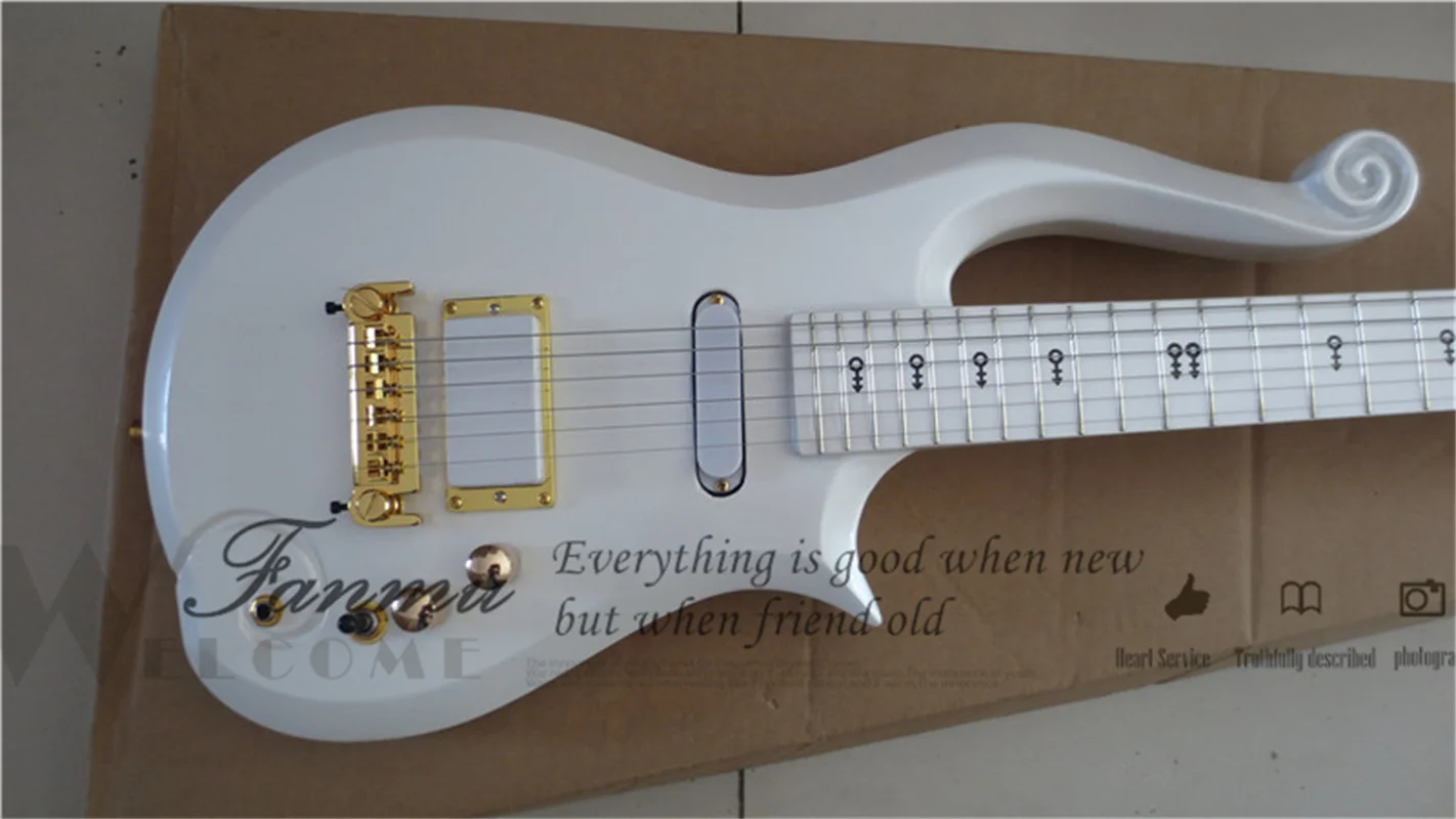 Prince Cloud electric guitar pearl white body and fretboard white closed pickup gold inverted chord bridge