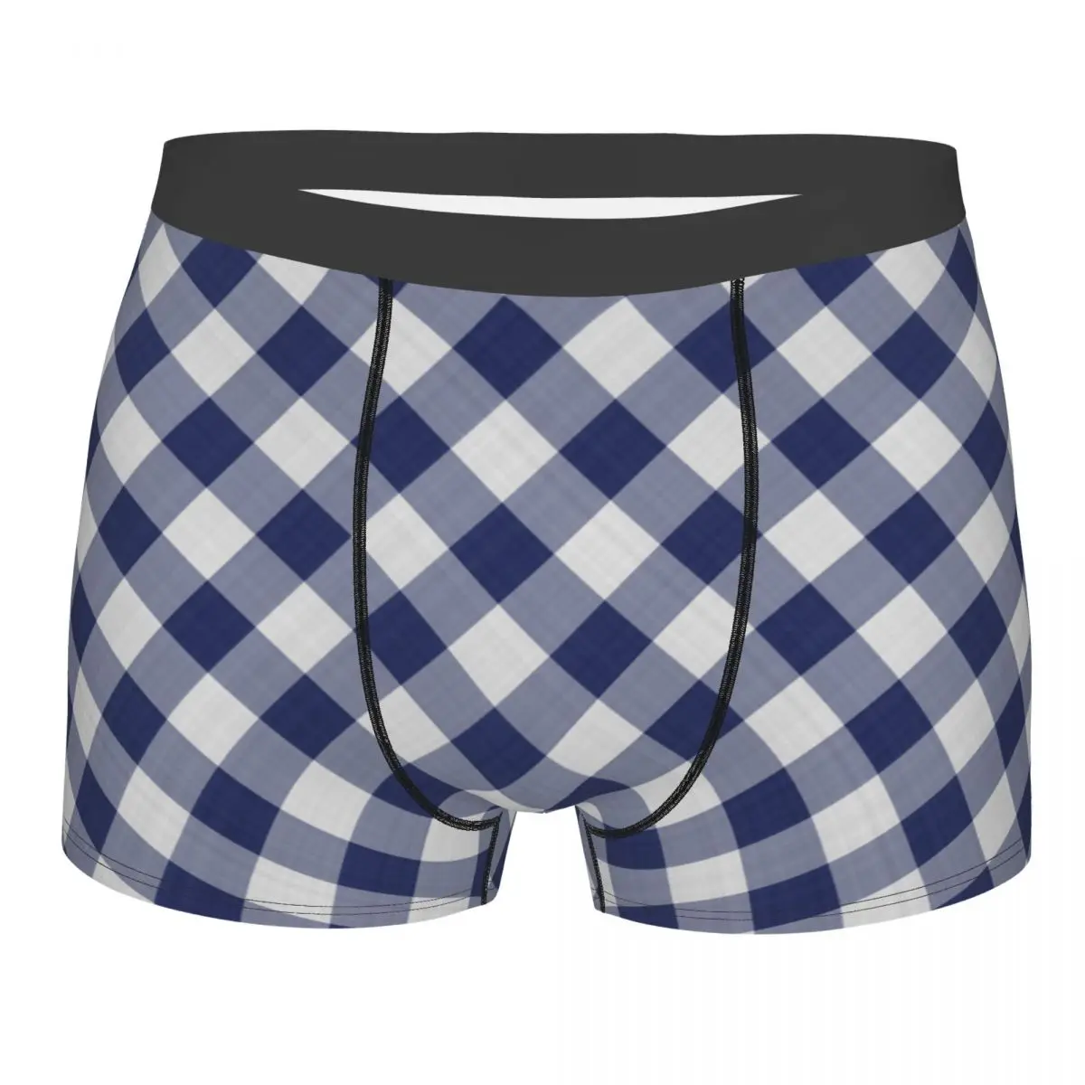 

Men Navy Blue White Gingham Checks Underwear Humor Boxer Briefs Shorts Panties Male Breathable Underpants