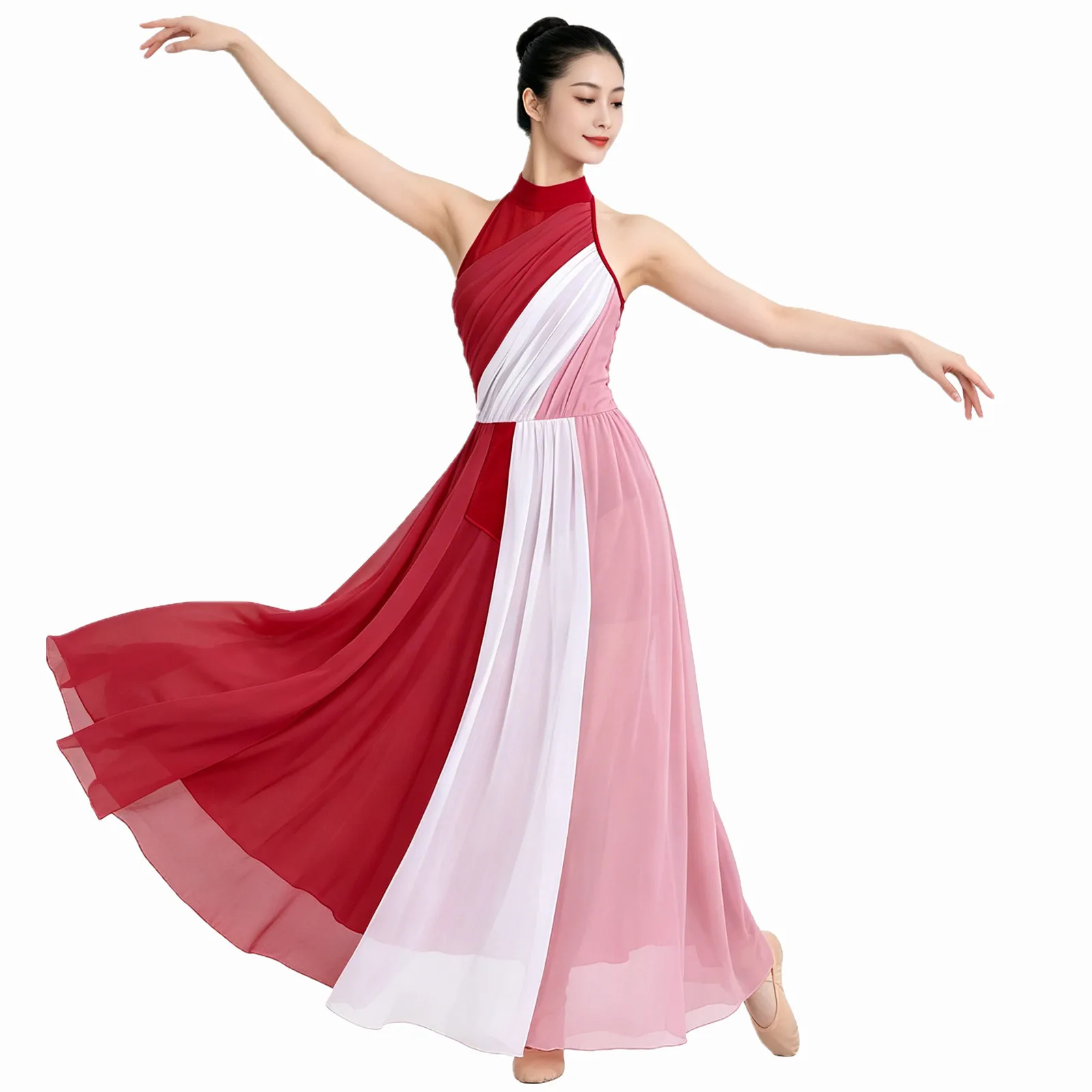 Women Modern Lyrical Contemporary Ballet Dance Dress Gymnastics Artistic Skating Performance Costume Split Leotard Maxi Dresses