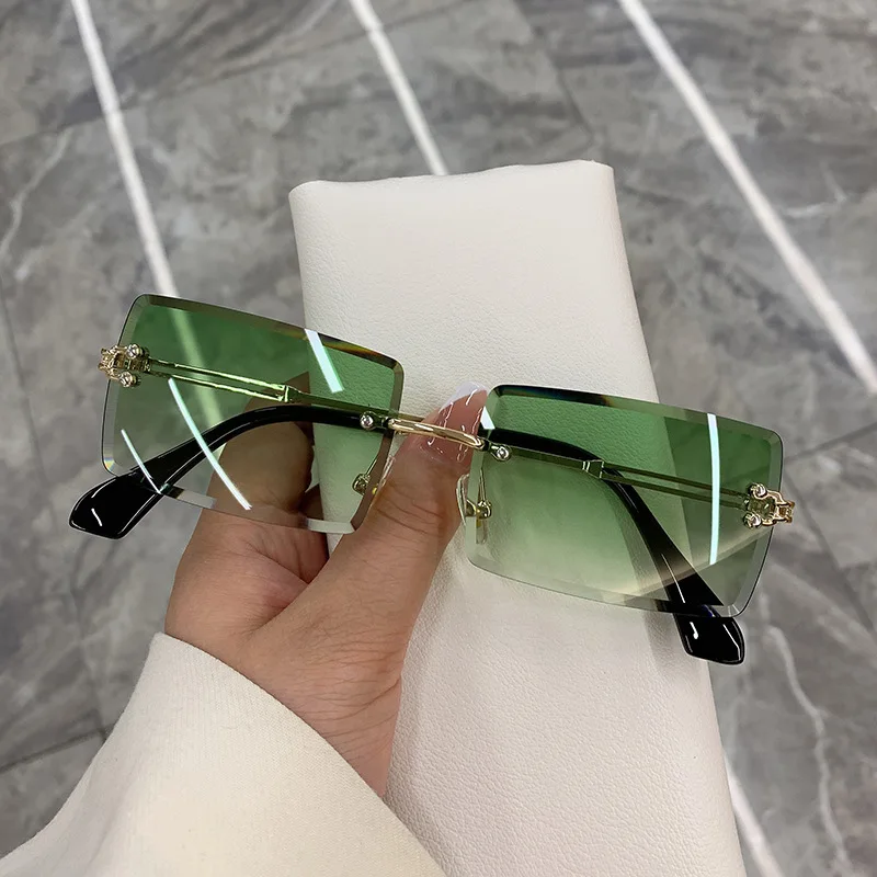 Gafas de Sol Retro 2026 para Mujer, de Diseñador, Sin Montura, con Lentes Degradados, Gafas de Sol Modernas con Lentes Cortadas, Gafas Sin Marco para Dama