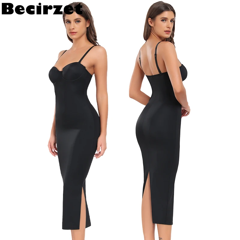 Becirzet Shapewear Body Shaper Women Butt Lifter Tummy Control Slimming Underwear push Up Bra  Hemline Split Dress