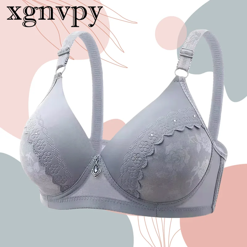 xgnvpy Korean version of the new ins women urban simple lace jacquard bra thin mom underwear comfortable underwire bra