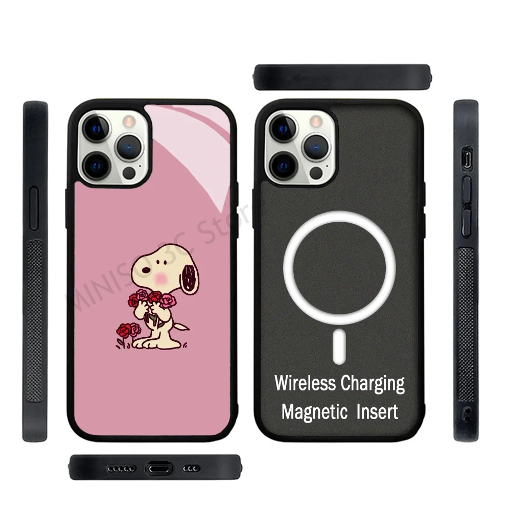 Phone Case Strong Magnetic For IPhone 15 14 13 Pro Max 11 12 Mini S-Snoopys Cute Cartoon For Magsafe