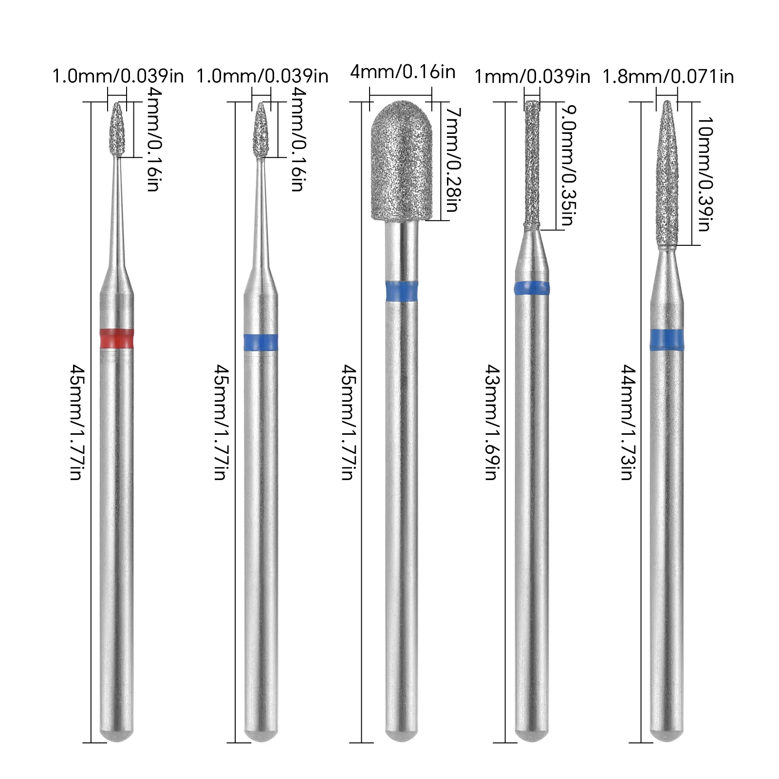 10Pcs Nail Drill Bit Set Cuticle Clean Electric Manicure Drills Accessories 2.35MM Stainless Steel Nail Milling Cutter Set