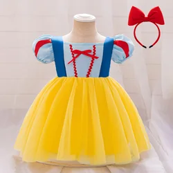 2pcs Girl Snow White Princess Dresses Kids Birthday Tutu Gown Girls Birthday Gift With Head Ornament New Evening Fashion Costume