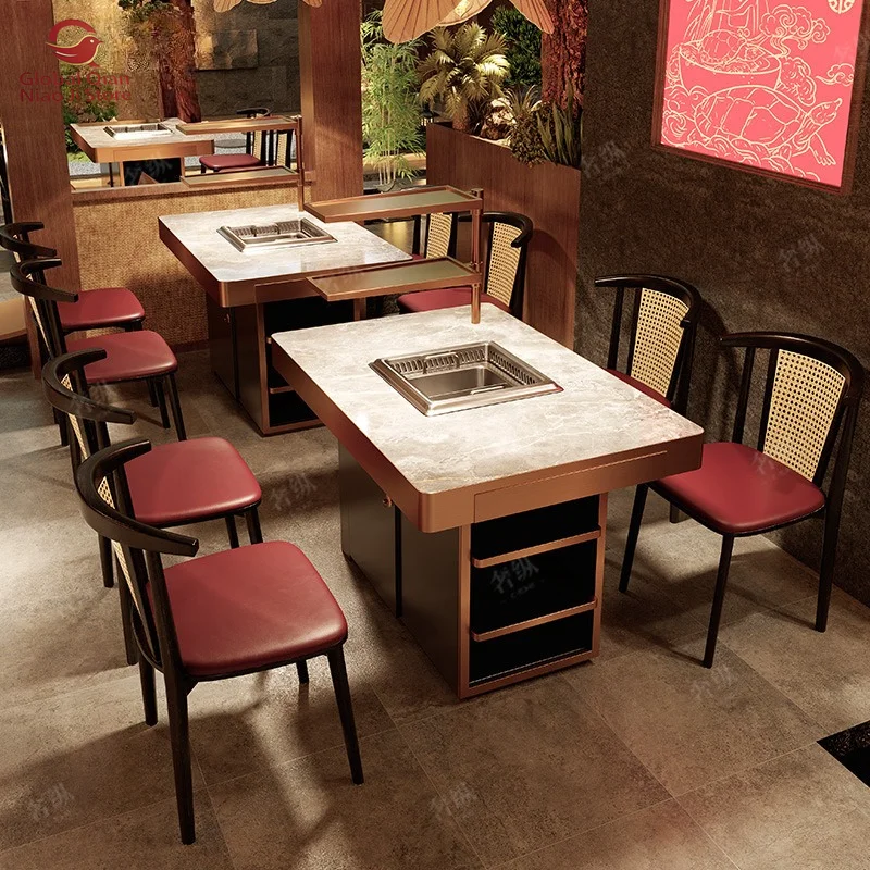 Rock Slab Barbecue and Hot Pot Tables and Chairs, Chain Restaurant Seating, Hot Pot Restaurant Chairs