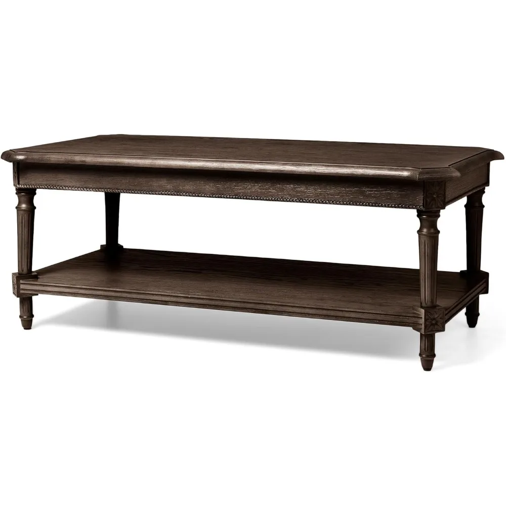 

Pullman Large 2 Tier Traditional Rectangular Wooden Center Coffee Table with Shelf Storage in Rustic Antiqued Brown Finish