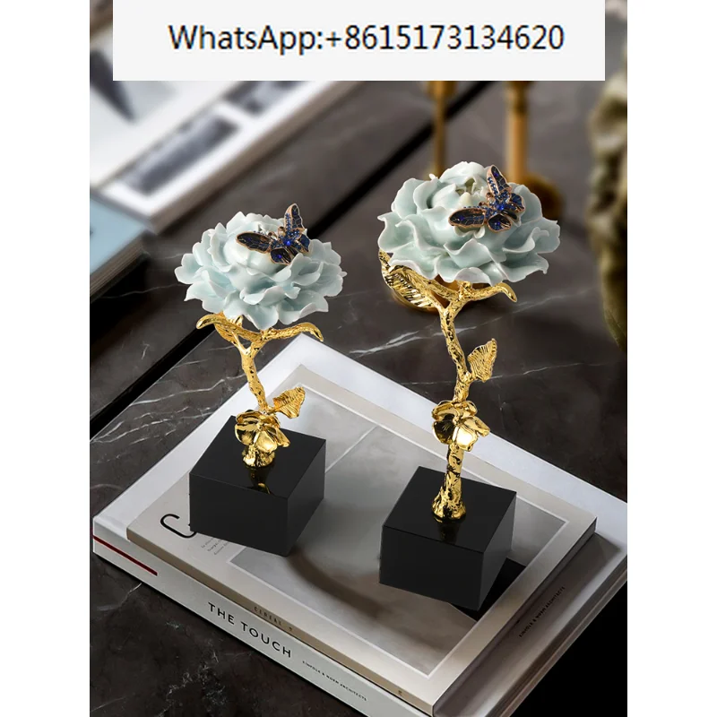 

Luxury Copper Ceramic Flower Decoration Living Room Foyer Decoration Office Home Accessories Housewarming Opening Gift