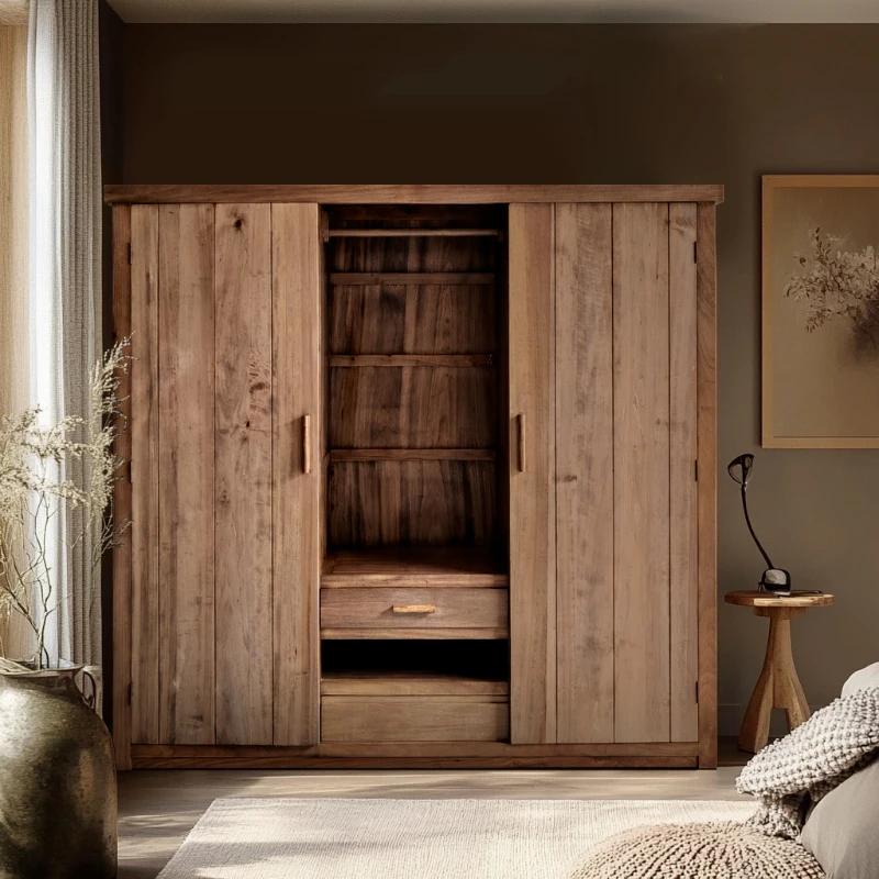 New Chinese-style solid wood wardrobe whole house natural side B & B storage solid wood bedroom storage