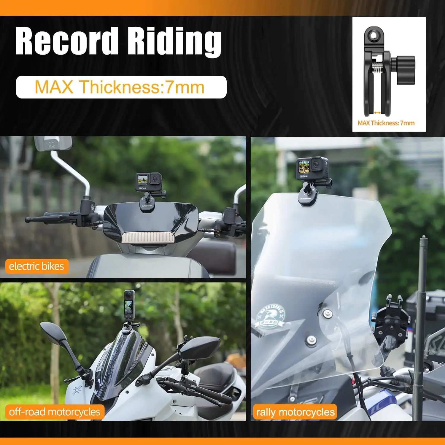 

Motorcycle Windshield Mount Clamp Aluminum Clip For GoPro Insta360 Go Ultra For DJI Osmo Nano/360/Action 5 Pro Pocket 3