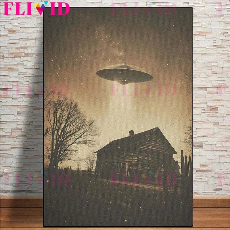 Vintage Flying Saucer UFO Alien Space Art Posters and Prints Canvas Printing Wall Picture For Living Room Home Decor Gifts