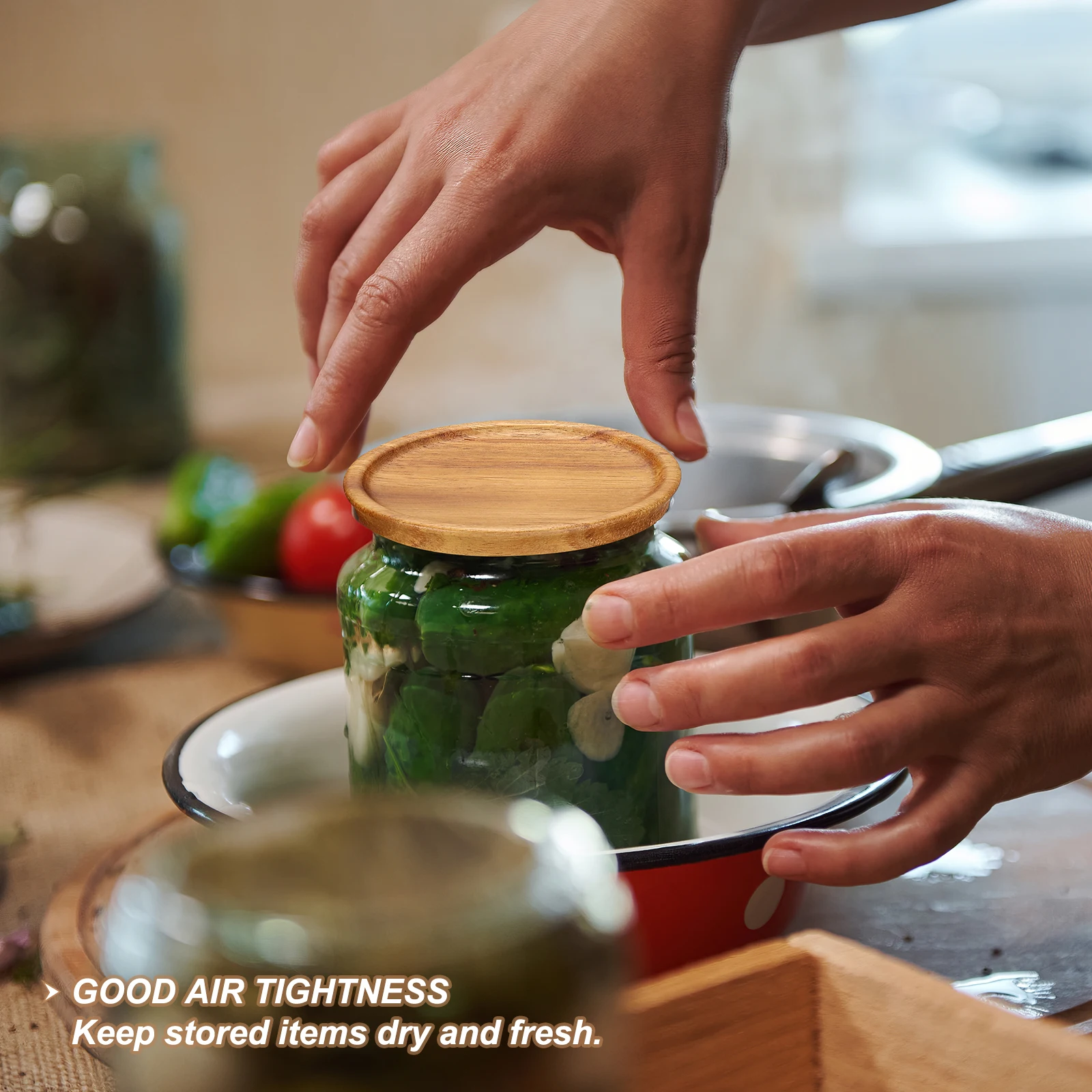 Wide Mouth Mason Jar Lids Wooden Storage Canning Jar Lids Ball Jars  Wooden Lids with Airtight Silicone Seal Ball Wooden Lids