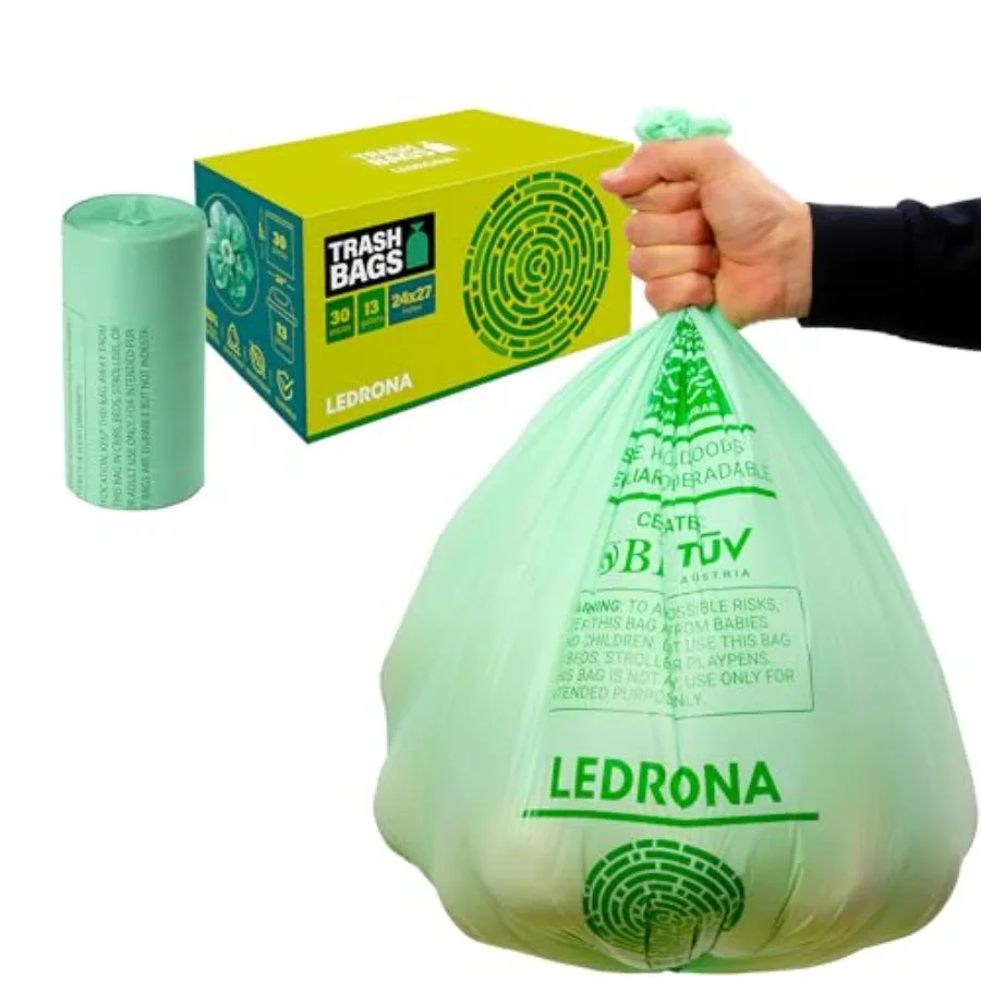 

30 Compostable Trash Bags - lon Garbage Bags for Kitchen Bin - Unscented, Leak Proof, Extra Strong - Disposable Food Waste Bask