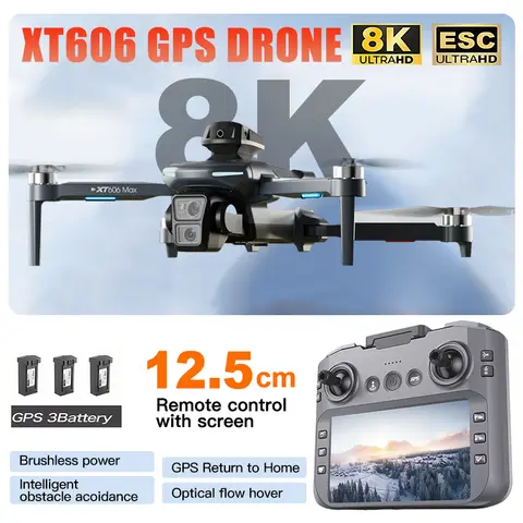 XT606 MAX 3 battery Drone 4k 8K HD Professional Camera FPV Wish Screen Drone 360° Obstacle Avoidance Quadcopter Toys Dron gifts