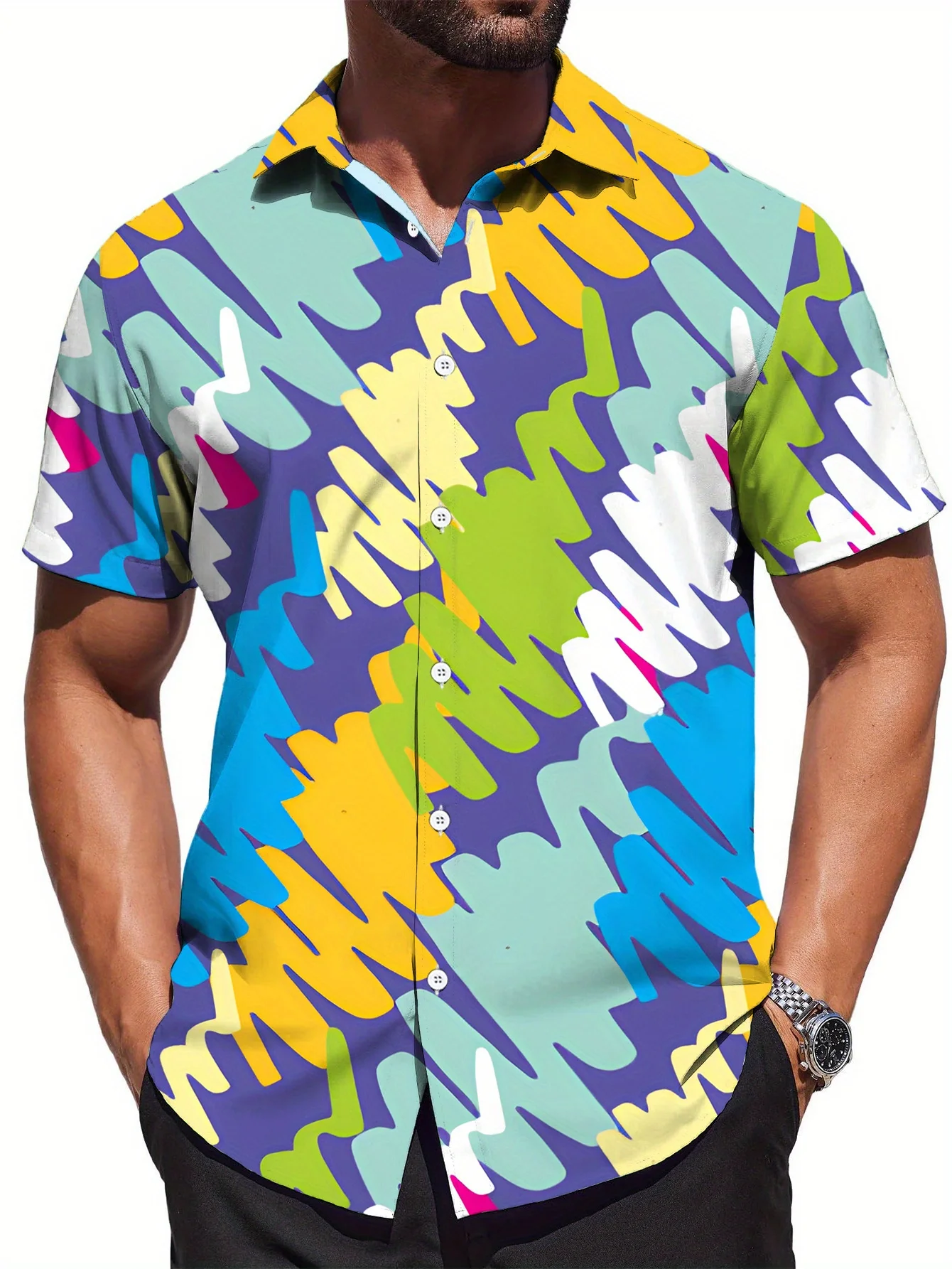 

Palm Tree Resort Casual Button Up Men'S Stylish Short Sleeve Button Up Shirt, 3D Print Comfort Fit Streetwear