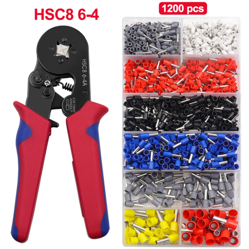 

HCS8 6-4A tubular crimping pliers and 1200 pieces/box wire terminal crimping connector insulated non-insulated wire end ferrule