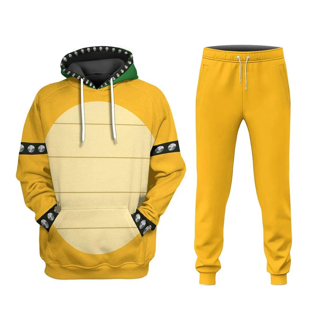 Bowser Cosplay Hoodie Luigi Esel 3d gedruckt Pullover Kapuze Sweatshirt Hosen Jogger Freizeit hose Set Männer Frauen Kostüm