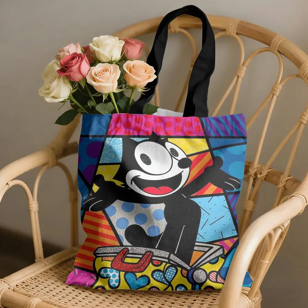 Animation Stars F-Felix The Cat Storage Bags Canvas Double-Sided Print Tote Bag Large Capacity Shoulder Fashion Shopping Handbag