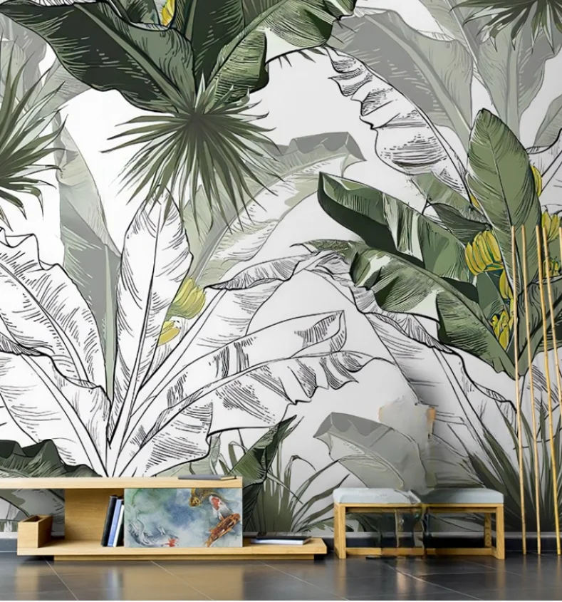 Customized Size Mural Vintage Jungle Forest Wallpaper Home Decoration Rainforest Plants Tree Decoration Painting 3d wallpaper