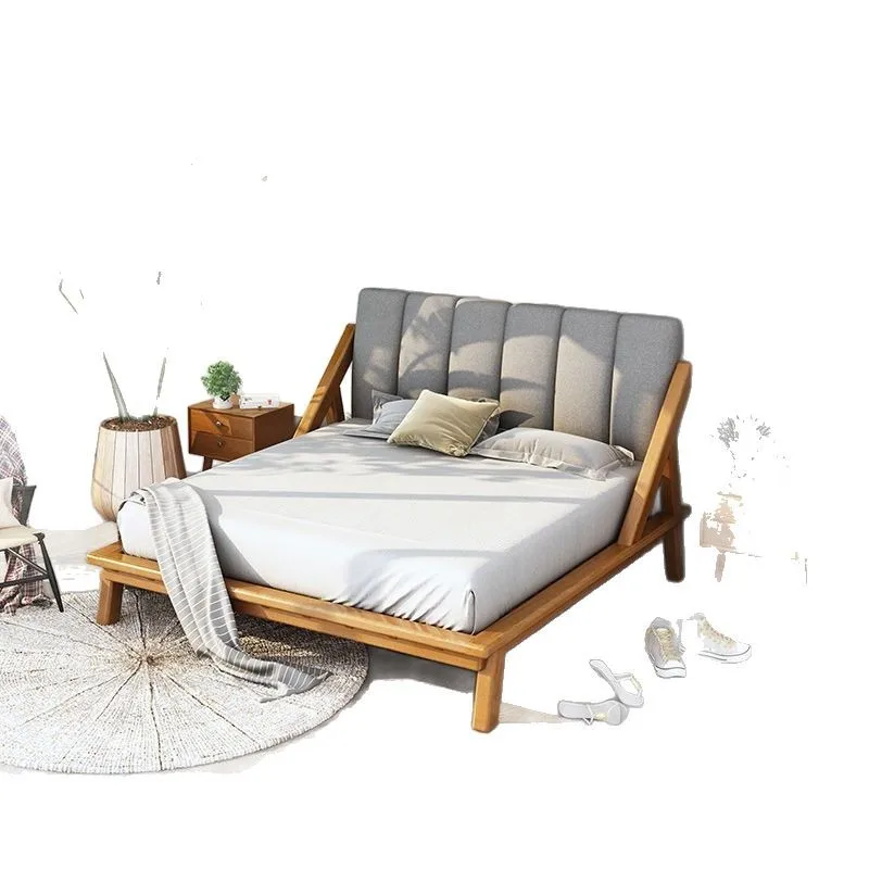 

Кровать из массива дерева, с мягкой обивкой, двуспальная, односпальная, современная и простая, для главной спальни, в японском стиле, из тополя.