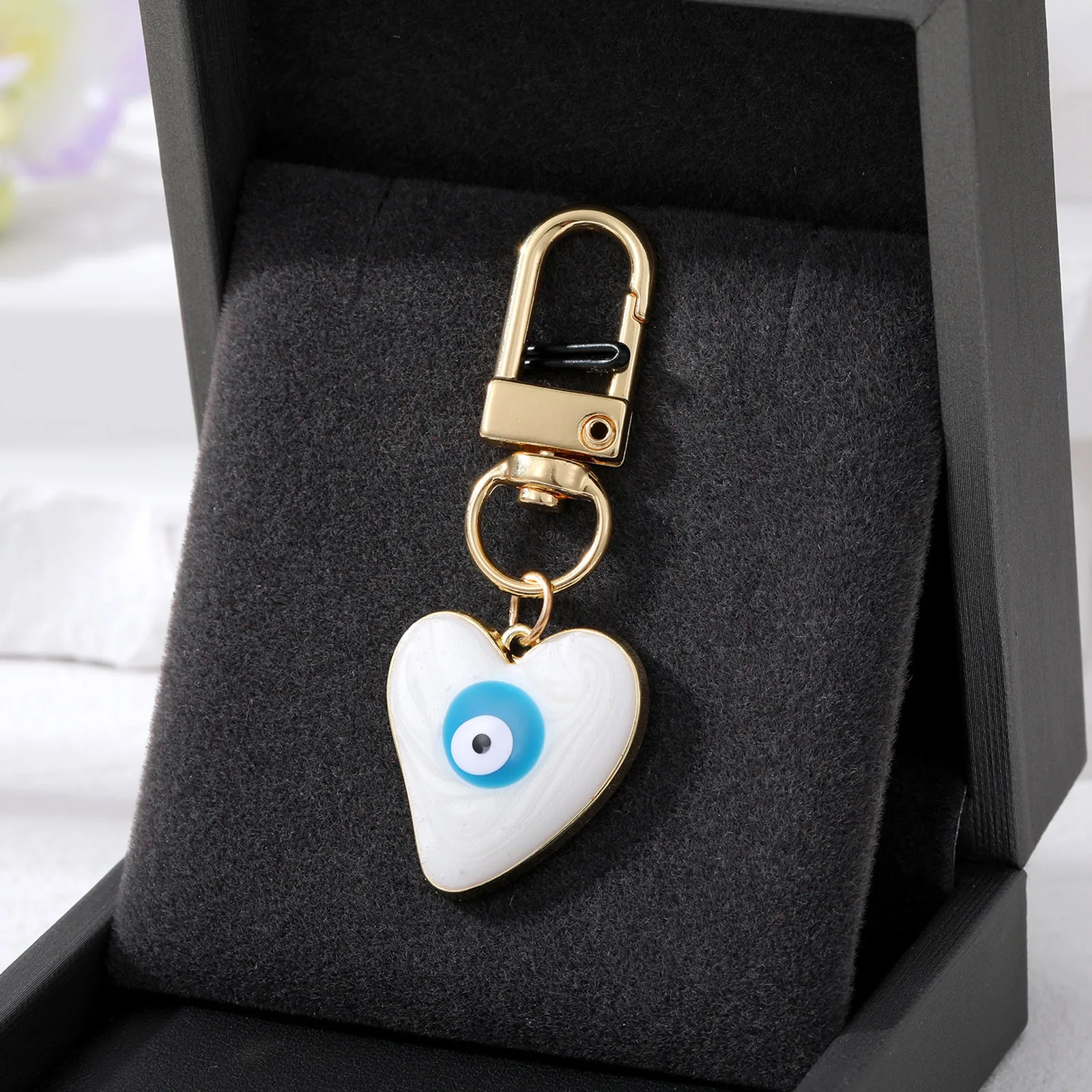 Fashion Keychain Turkish Heart Evil Eye Enamel Pendant Keychains Blue Eye Keyring School Bag Car Key Jewelry Accessories ,1Piece