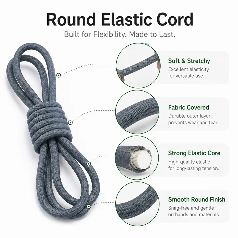 10-75M 5mm Elastic Cord Colorful Round Rope for Hair Ties Headbands Garment Drawstrings Bags Storage Fastening DIY Sewing Crafts