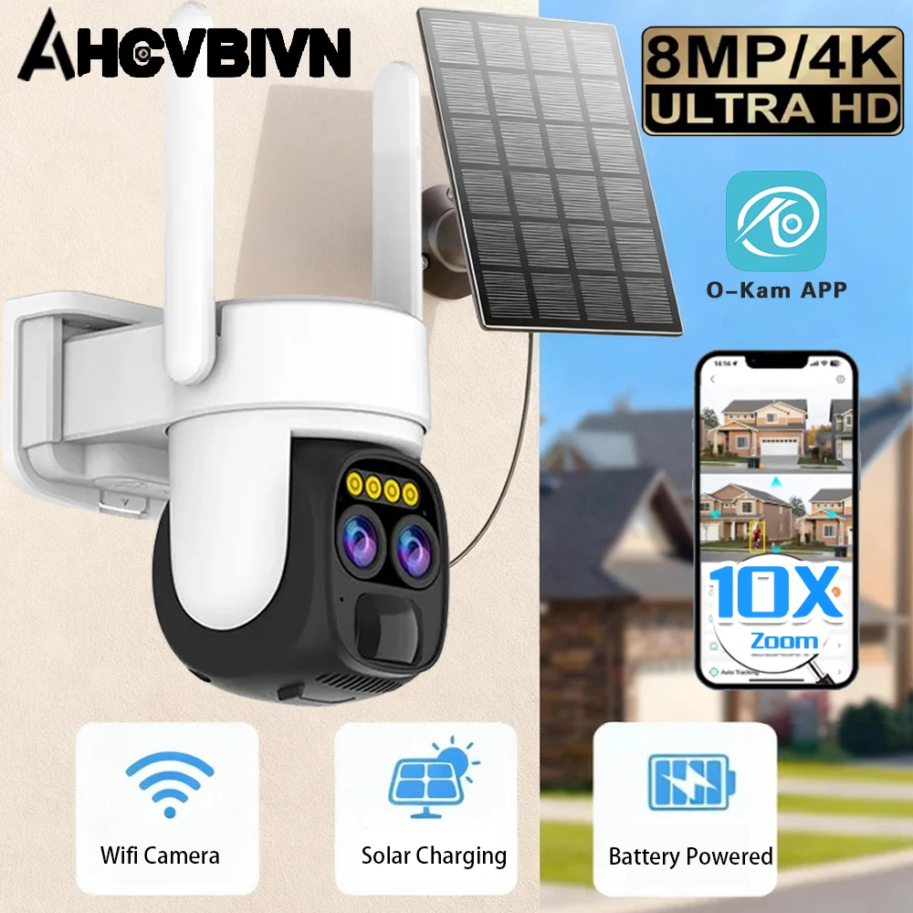 

8MP 4K Solar Camera 10X Digital Zoom Dual Lens WiFi Outdoor Surveillance Human Detect Security Protection PTZ IP Camera