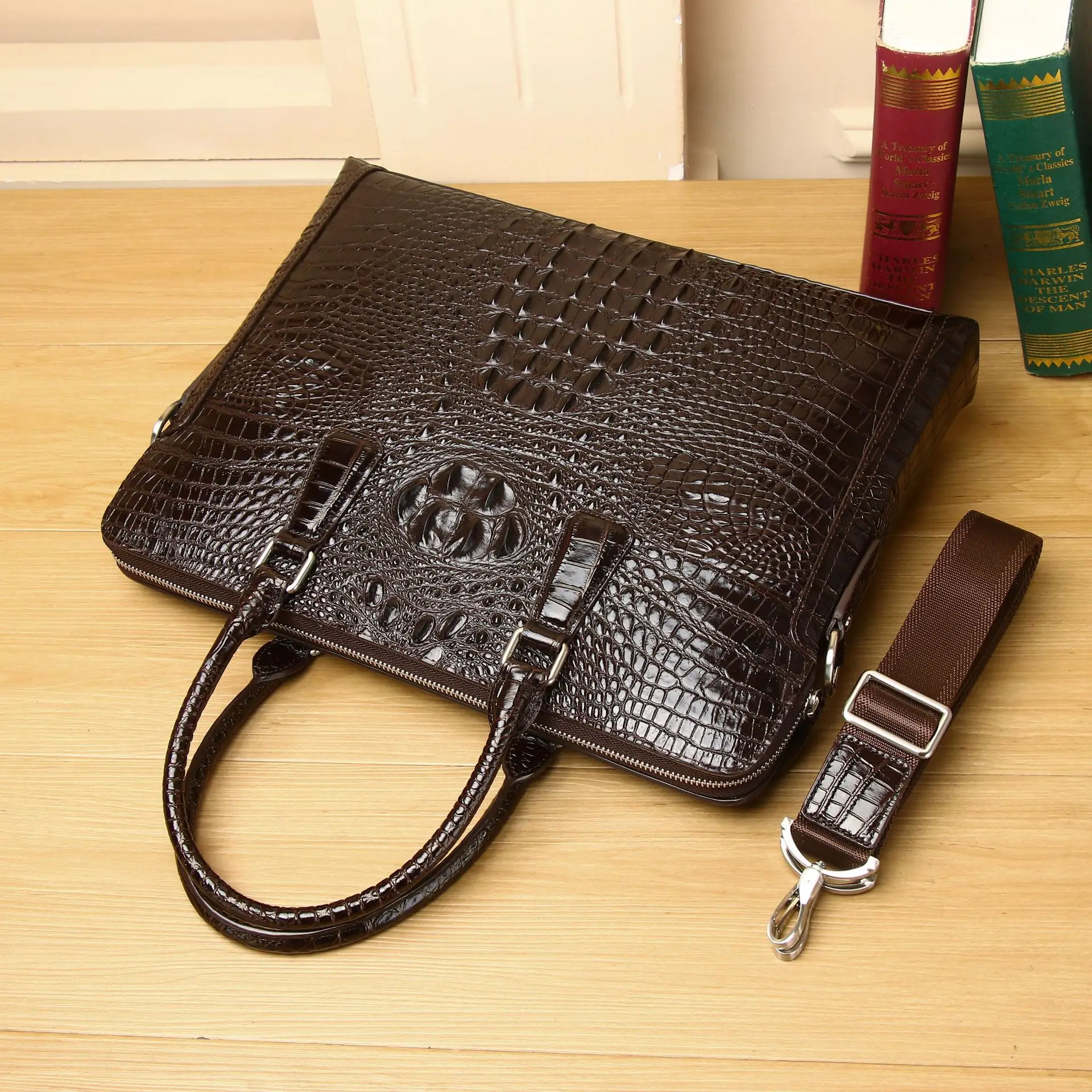 Neue Luxus Alligator Muster Kuh Echt leder Business Herren Aktentasche männliche Umhängetasche Männer Messenger Laptop Computer Tasche