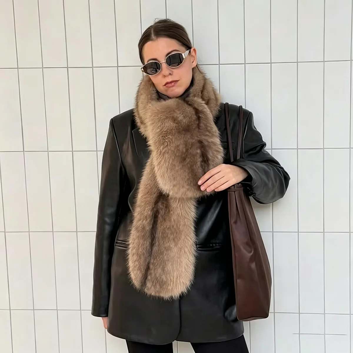 Women's Fluffy Faux Fur Scarf Long Plush Thick Warm Winter Neck Warmer Elegant Luxe Chic Trendy Outerwear
