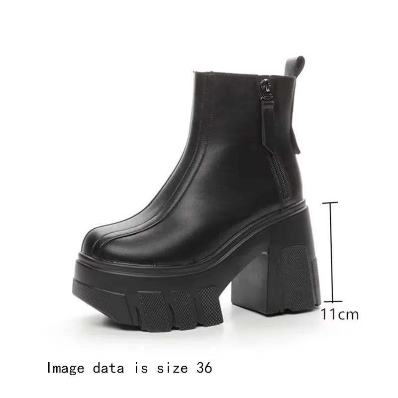 AIYUQI Women's High Heel Boots 2024 New Genuine Leather Women's Ankle Boots 11cm Heel High Fashion Platform Women's Short Boots