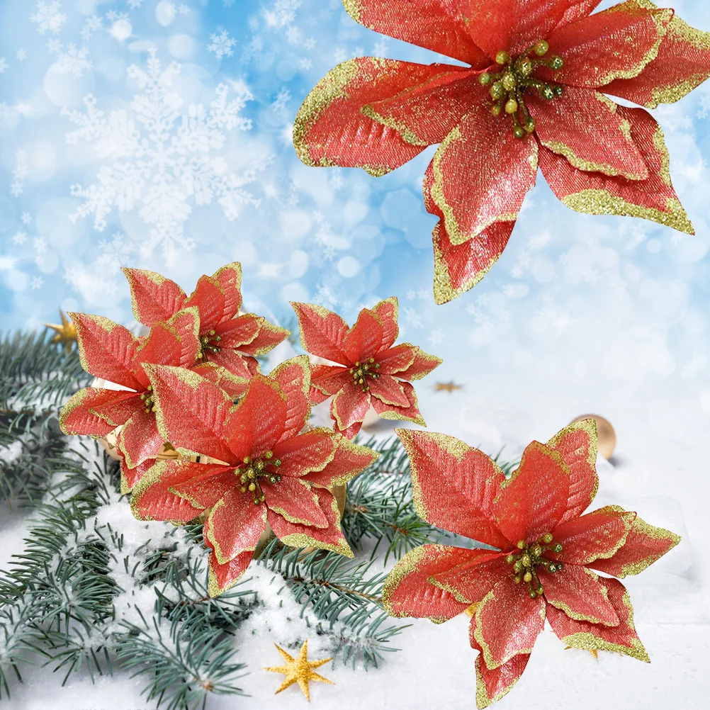 10 Pcs Christmas Flower Decoration Decorations Xmas Decorate Ornament Holiday Decorative Ornaments Tree for