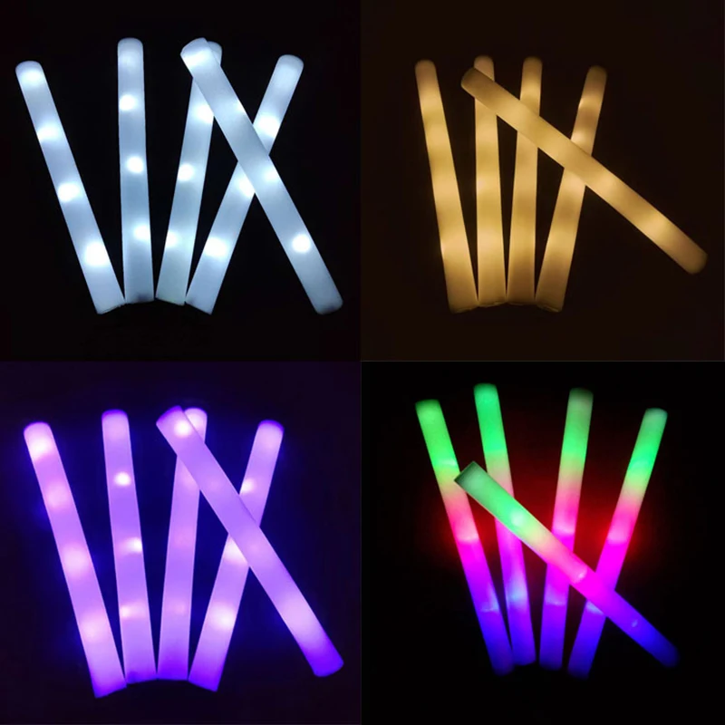 6 Pcs LED Glow Sticks Bulk Colorful RGB Glow Foam Stick Tube Dark Light For Xmas Birthday Wedding Party Supplies