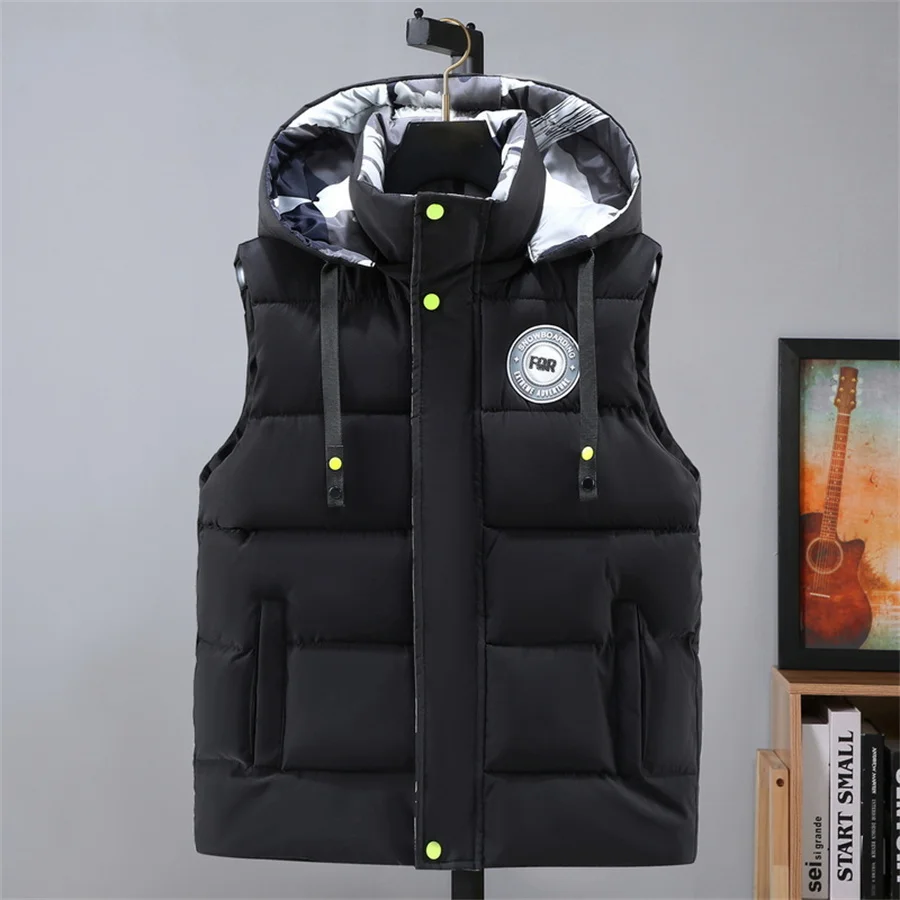2027 New Winter Warm Men Cotton Padded Vest Detachable Hooded Sleeveless Jackets Men's Clothes Male Thick Coat Oversize 5XL