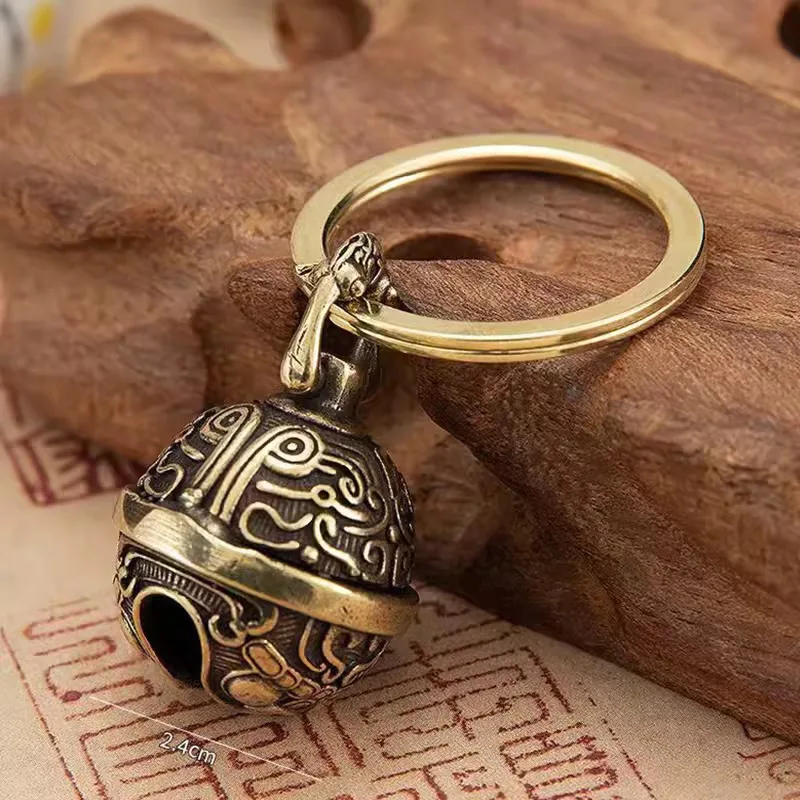 Brass Gourmet Bell Keychain Facebook Golden Toad Dragon Head Key Chain Pure Copper Keychain Bell Braided Rope Pendant DIY Pet