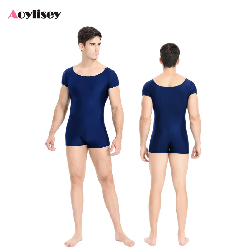 

Men Leotard Ballet Dance Costumes Short Sleeve Fitness Male Unitards Jumpsuit One-piece Swimsuit Bodycon Gymnastics Biketard