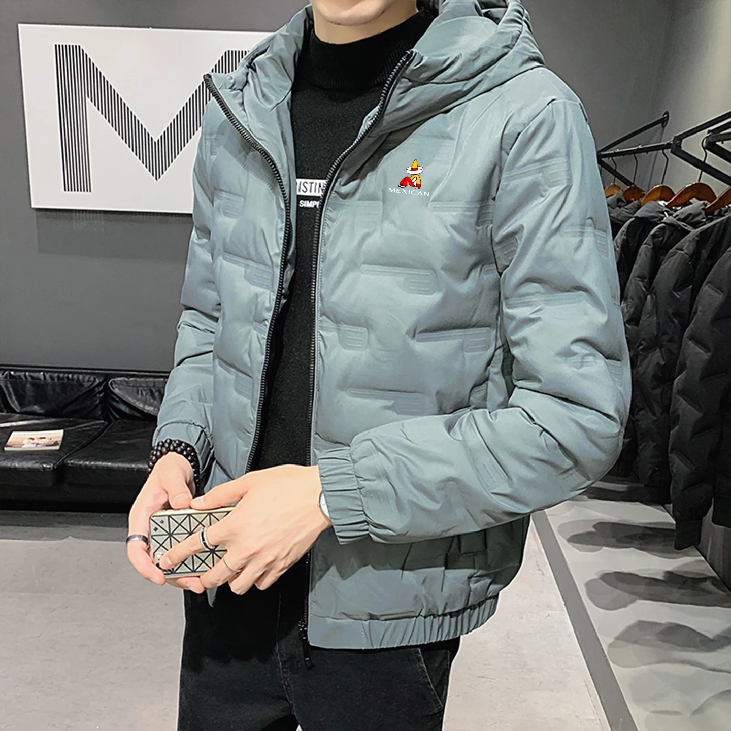 معطف Thiened Winter Jaet للرجال ذو علامة تجارية عصرية من القطن، ملابس خارجية دافئة للشباب، معطف بقلنسوة من ألياف البوليستر، ملء الطاقة...