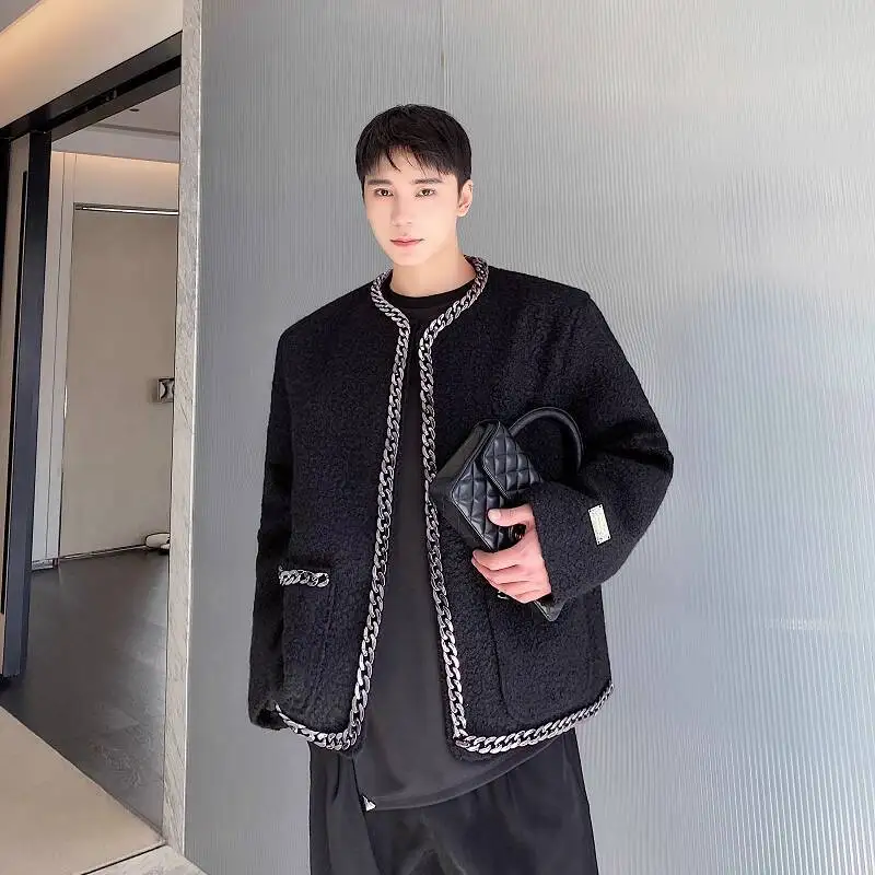 WTHT Trendy 2025 Autumn Men's Splcied Striped Contrast Color Coats Fashion Round Collar Long Sleeves Jackets Male 2A1942