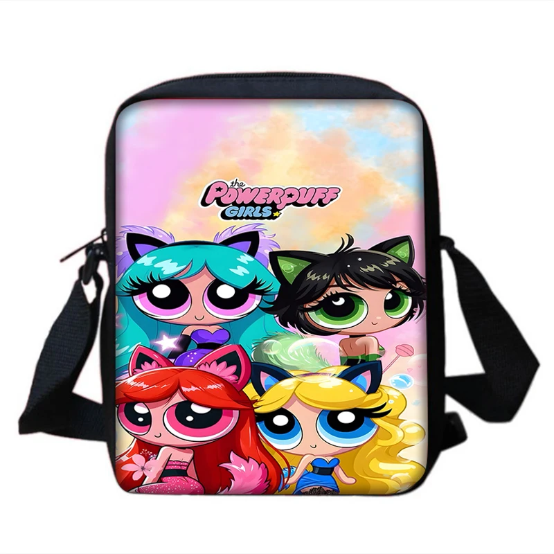 Menino meninas bonito anime para powerpuffs meninas impresso ombro saco do mensageiro criança bolsa casual das mulheres dos homens saco de telefone saco de compras