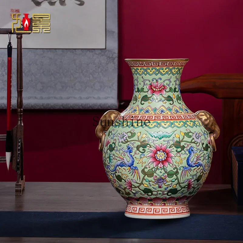 

Ceramic, enamel colored porcelain bottle Chinese antique living room Bogu frame ornament High-end decoration