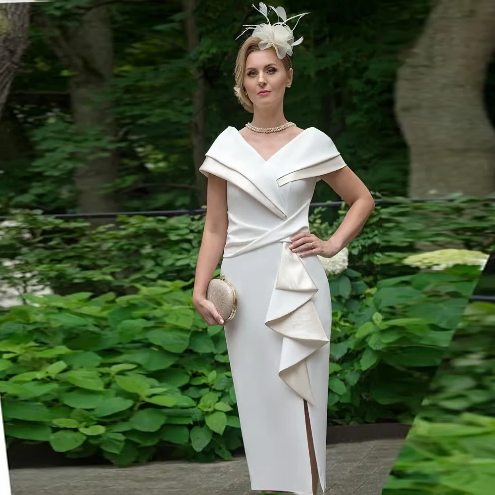 Sheath Mother of the Bride Dress for Weddings Ruffles Elegant Wedding Guest Dresses for Women Off the Shoulder Evening Gowns