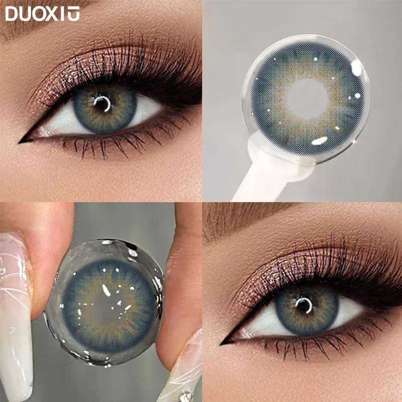 DUOXIU, 2 uds., lentes de contacto de colores para ojos, lentes para miopía, lentes de color verde con dioptrías, lentes para ojos azules, pupilas grises