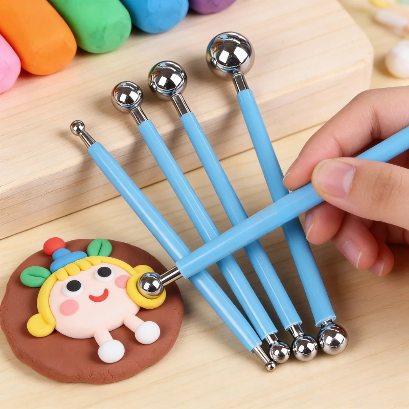 4pcs Stainless Steel Ball Stylus Clay Modeling Tools for Kids Pottery Ceramic Sculpting Fondant Cake DIY Craft